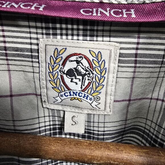 Cinch Shirt Mens Small Gray Button Down Plaid Long Sleeve Purple Black - Picture 3 of 12